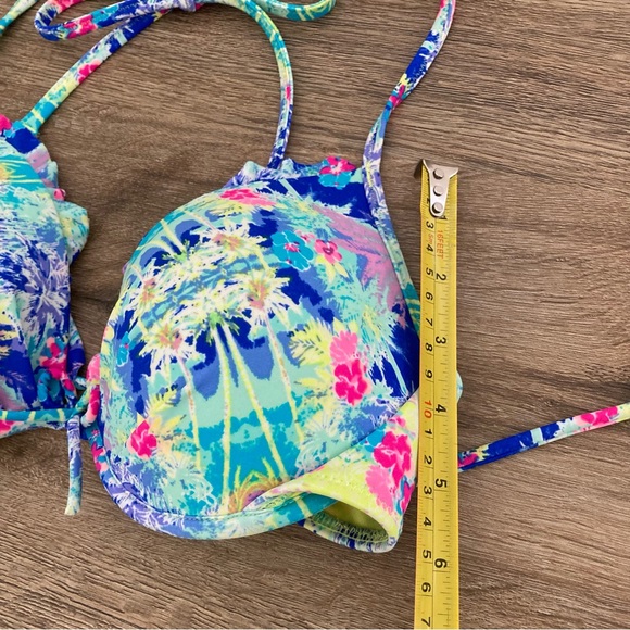 Victoria’s Secret Womens Bra 34C Halter & Back Tie Ruffle Bow Push Up Tropical - Picture 9 of 11